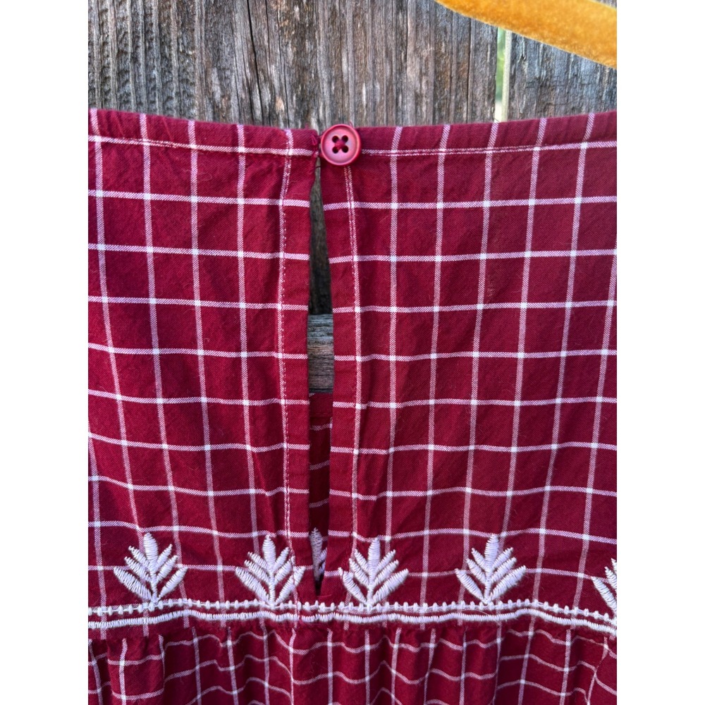 Crown & Ivy Red Plaid Embroidered Long Sleeve Blouse Top Large Boho Cottagecore - Picture 6 of 8